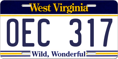 WV license plate OEC317