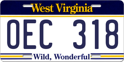 WV license plate OEC318
