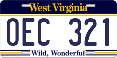 WV license plate OEC321