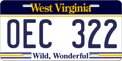 WV license plate OEC322