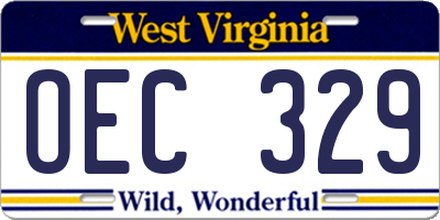 WV license plate OEC329