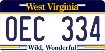 WV license plate OEC334