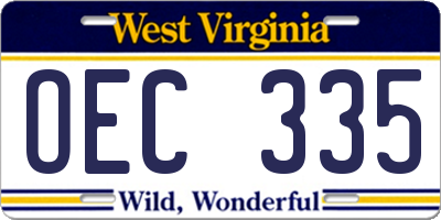 WV license plate OEC335