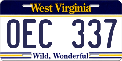WV license plate OEC337