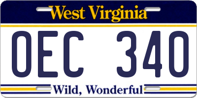 WV license plate OEC340
