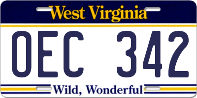 WV license plate OEC342