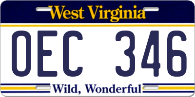 WV license plate OEC346