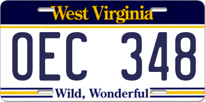WV license plate OEC348