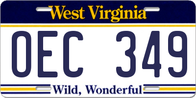 WV license plate OEC349