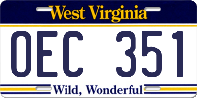 WV license plate OEC351