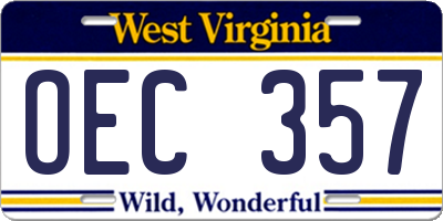 WV license plate OEC357