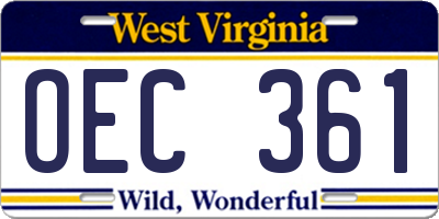 WV license plate OEC361