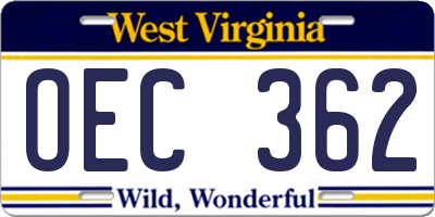 WV license plate OEC362