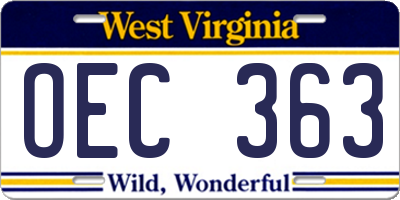 WV license plate OEC363