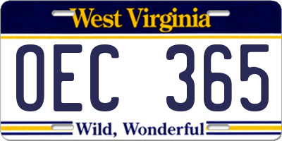 WV license plate OEC365