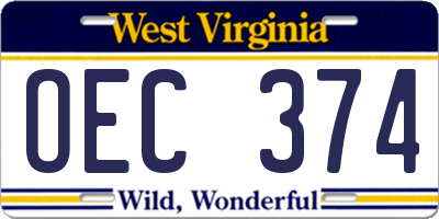WV license plate OEC374