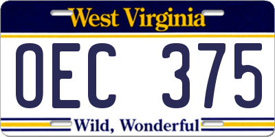 WV license plate OEC375