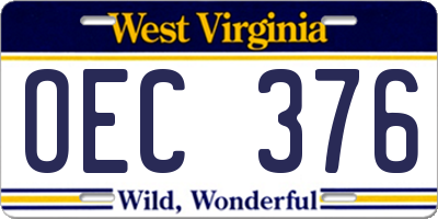 WV license plate OEC376