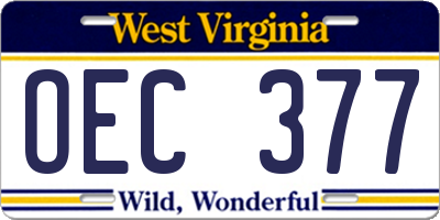 WV license plate OEC377
