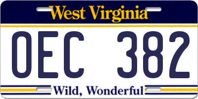 WV license plate OEC382