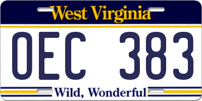 WV license plate OEC383