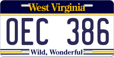 WV license plate OEC386