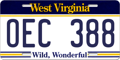 WV license plate OEC388