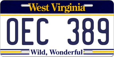 WV license plate OEC389