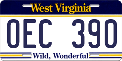 WV license plate OEC390