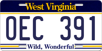 WV license plate OEC391