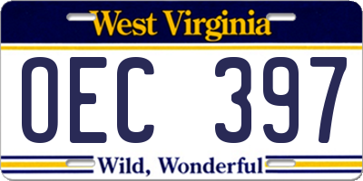 WV license plate OEC397