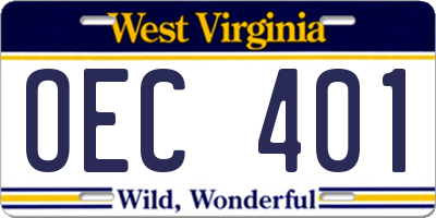 WV license plate OEC401