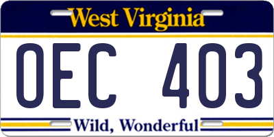 WV license plate OEC403