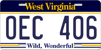 WV license plate OEC406