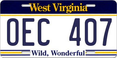 WV license plate OEC407