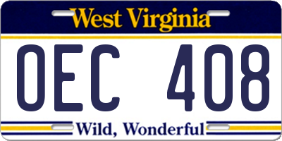 WV license plate OEC408