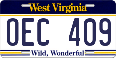 WV license plate OEC409