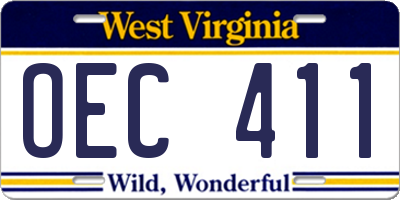 WV license plate OEC411