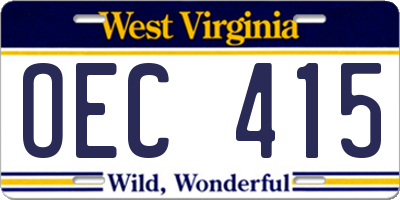 WV license plate OEC415