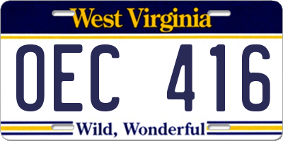 WV license plate OEC416
