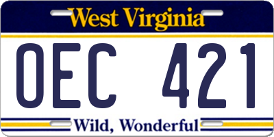 WV license plate OEC421