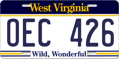 WV license plate OEC426
