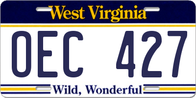 WV license plate OEC427