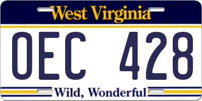 WV license plate OEC428