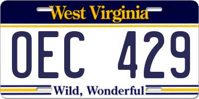 WV license plate OEC429