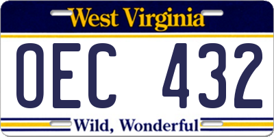 WV license plate OEC432