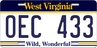 WV license plate OEC433