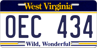 WV license plate OEC434