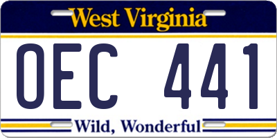 WV license plate OEC441