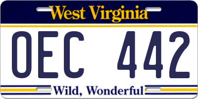 WV license plate OEC442